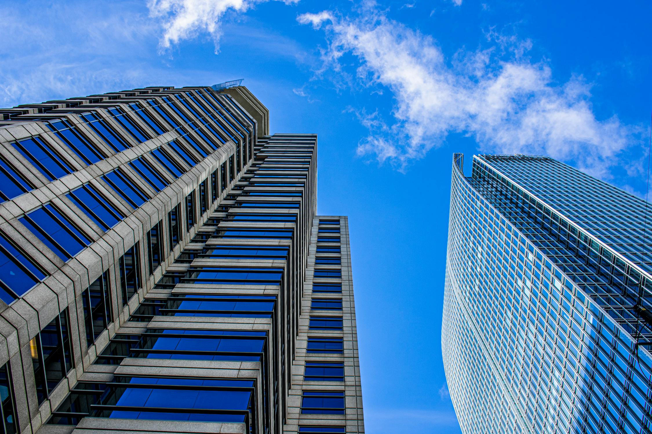 Modern Skyscrapers Blue Sky Background